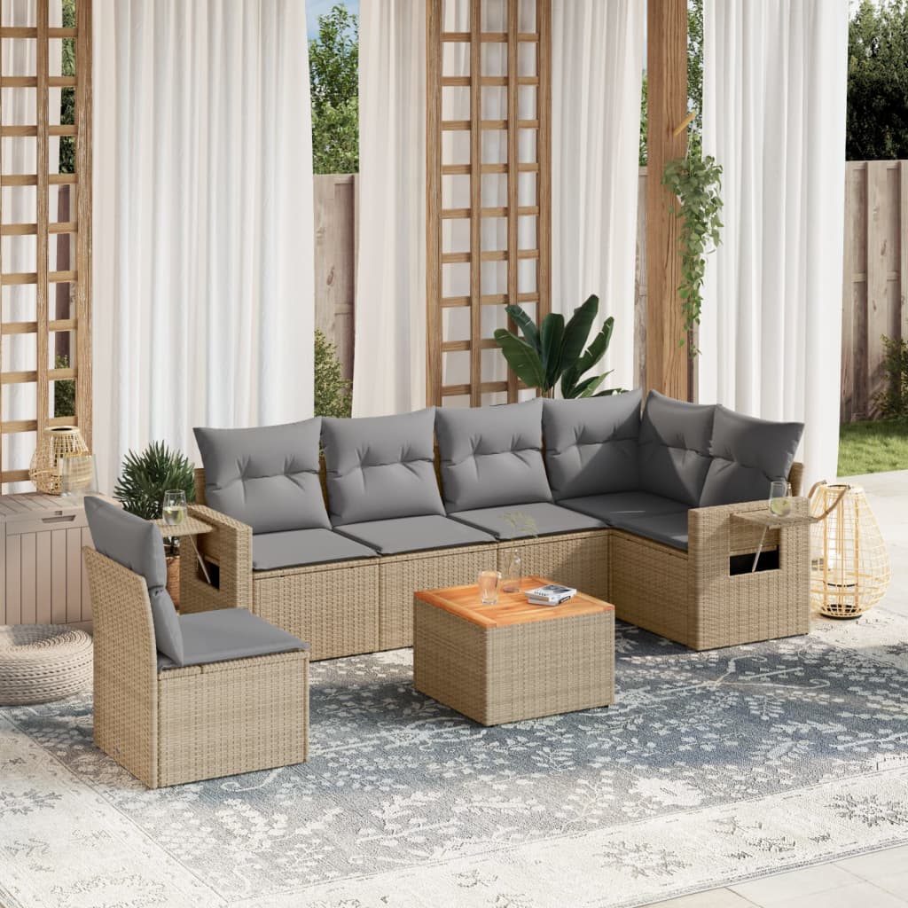 vidaXL Salon de jardin 7 pièces avec coussins en résine tressée beige
