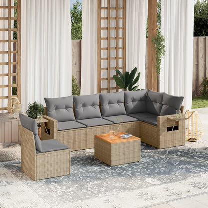 vidaXL Salon de jardin 7 pièces avec coussins en résine tressée beige