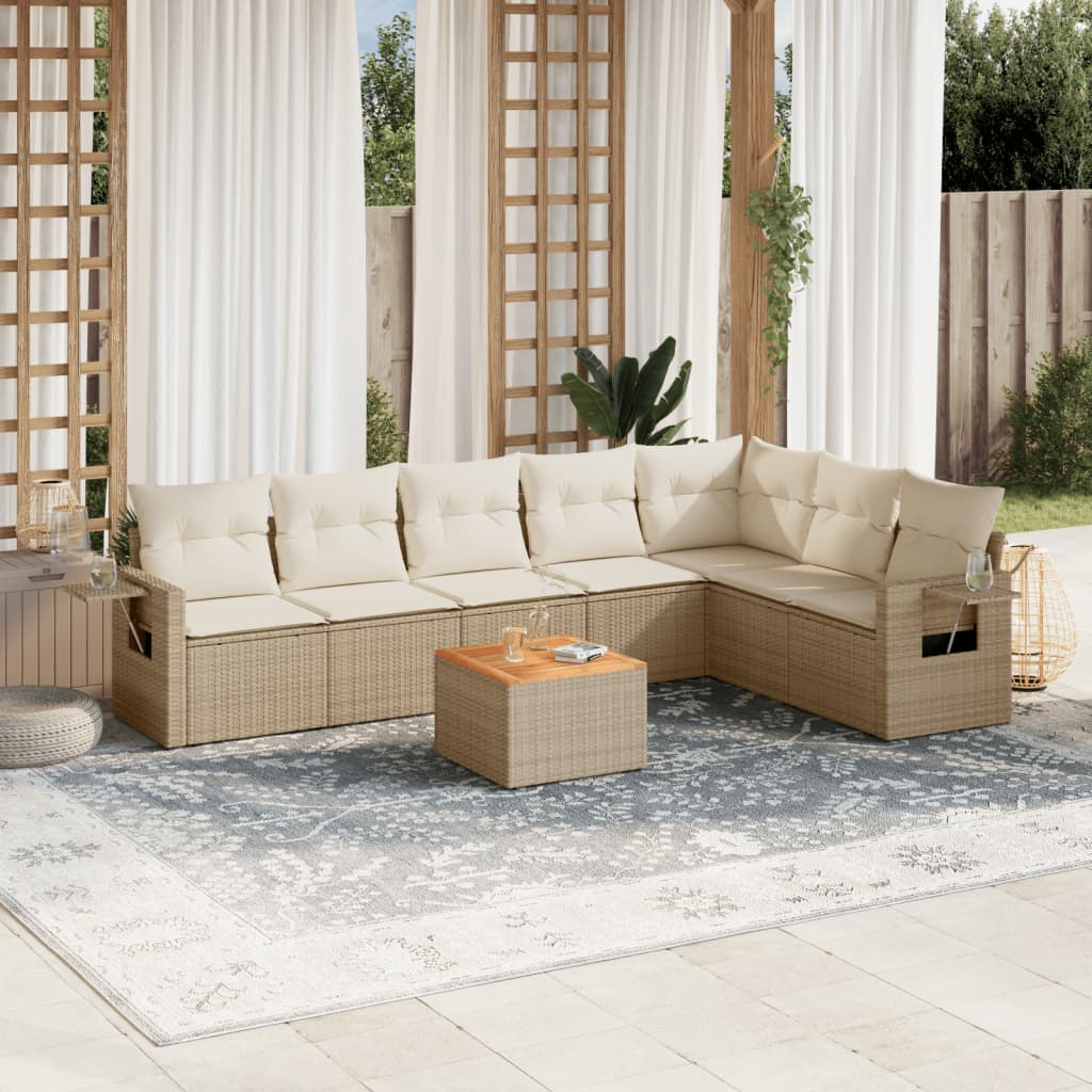 vidaXL Canapé d'angle de jardin 8 pcs avec coussins Résine tressée Beige
