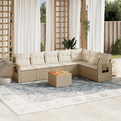 vidaXL Canapé d'angle de jardin 8 pcs avec coussins Résine tressée Beige