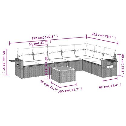 vidaXL Canapé d'angle de jardin 8 pcs avec coussins Résine tressée Beige