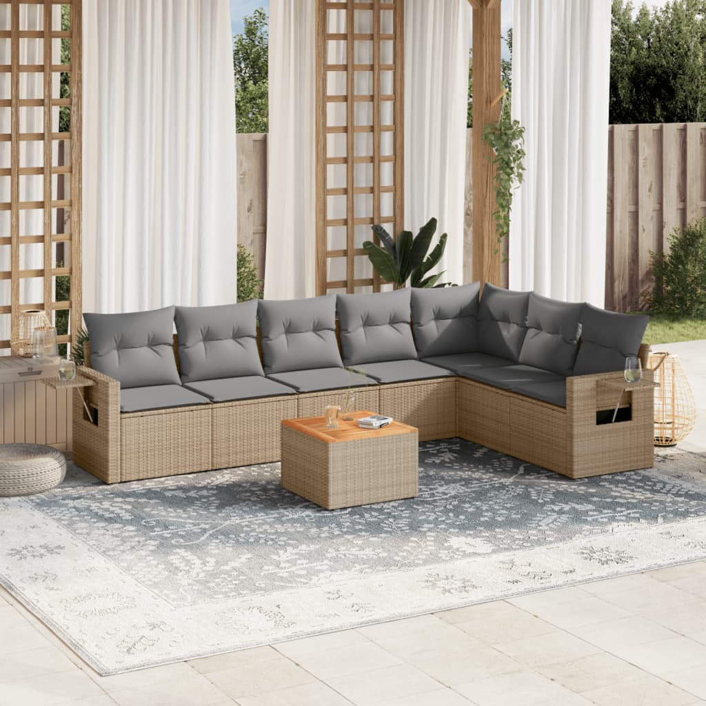 vidaXL Canapé d'angle de jardin 8 pcs avec coussins Résine tressée Beige