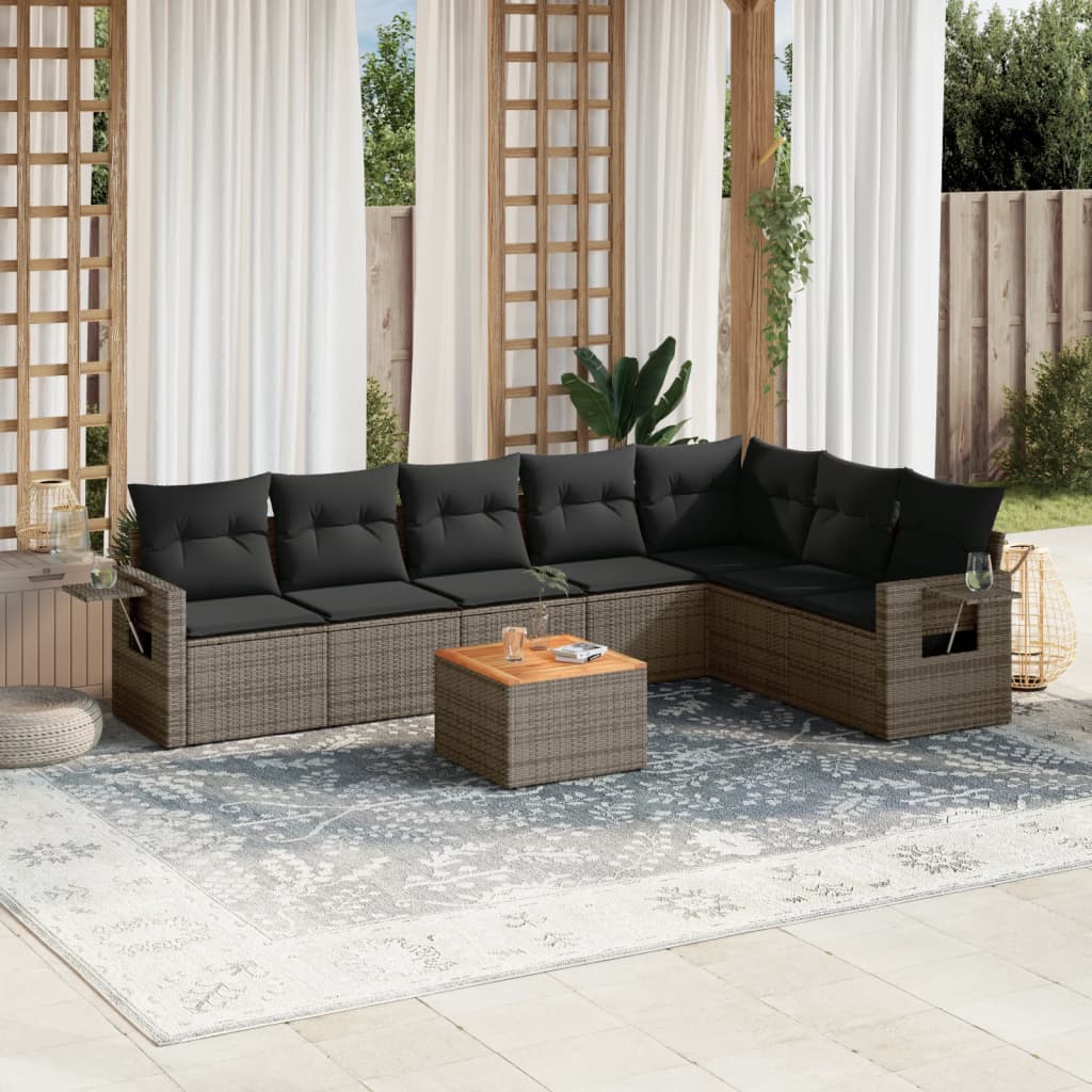 vidaXL Ensemble de canapés de jardin 8 pièces avec coussins en résine tressée grise