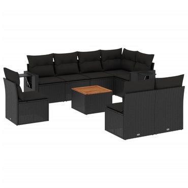vidaXL Salon de jardin 9 pcs avec coussins Noir Résine tressée