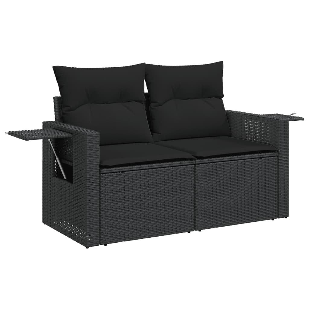 vidaXL Salon de jardin 9 pcs avec coussins Noir Résine tressée