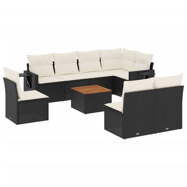 vidaXL Salon de jardin 9 pcs avec coussins Noir Résine tressée
