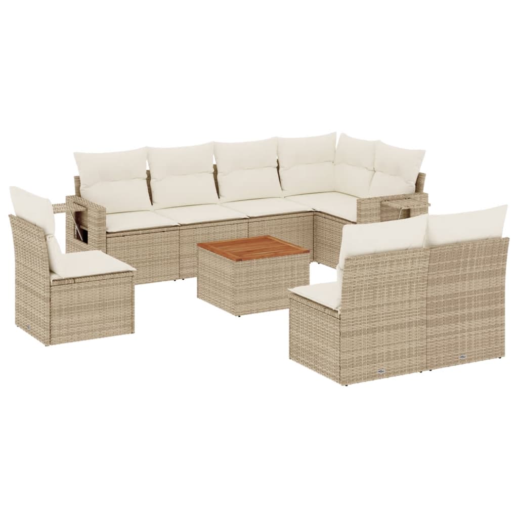 vidaXL Salon de jardin 9 pcs avec coussins Résine tressée Beige