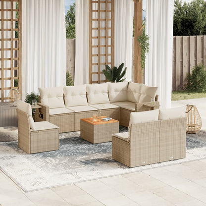 vidaXL Salon de jardin 9 pcs avec coussins Résine tressée Beige