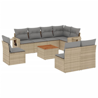 vidaXL Salon de jardin 9 pcs avec coussins Résine tressée Beige