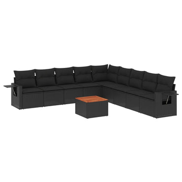 vidaXL Salon de jardin 10 pcs avec coussins Noir Résine tressée