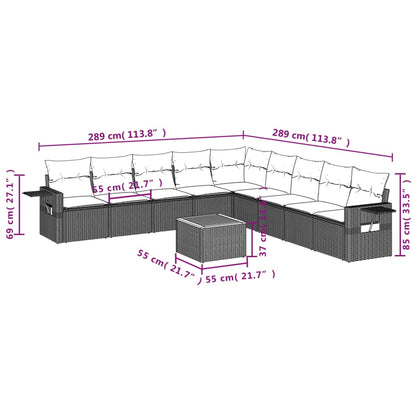 vidaXL 10-tlg. Garten-Sofagarnitur mit Kissen Schwarz Poly Rattan