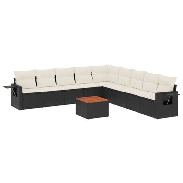 vidaXL Salon de jardin 10 pcs avec coussins Noir Résine tressée