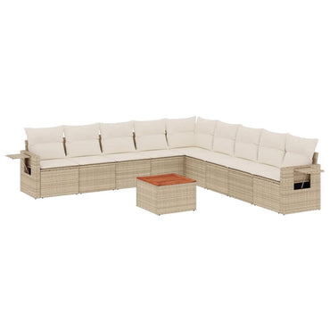 vidaXL Salon de jardin 10 pcs avec coussins beige résine tressée