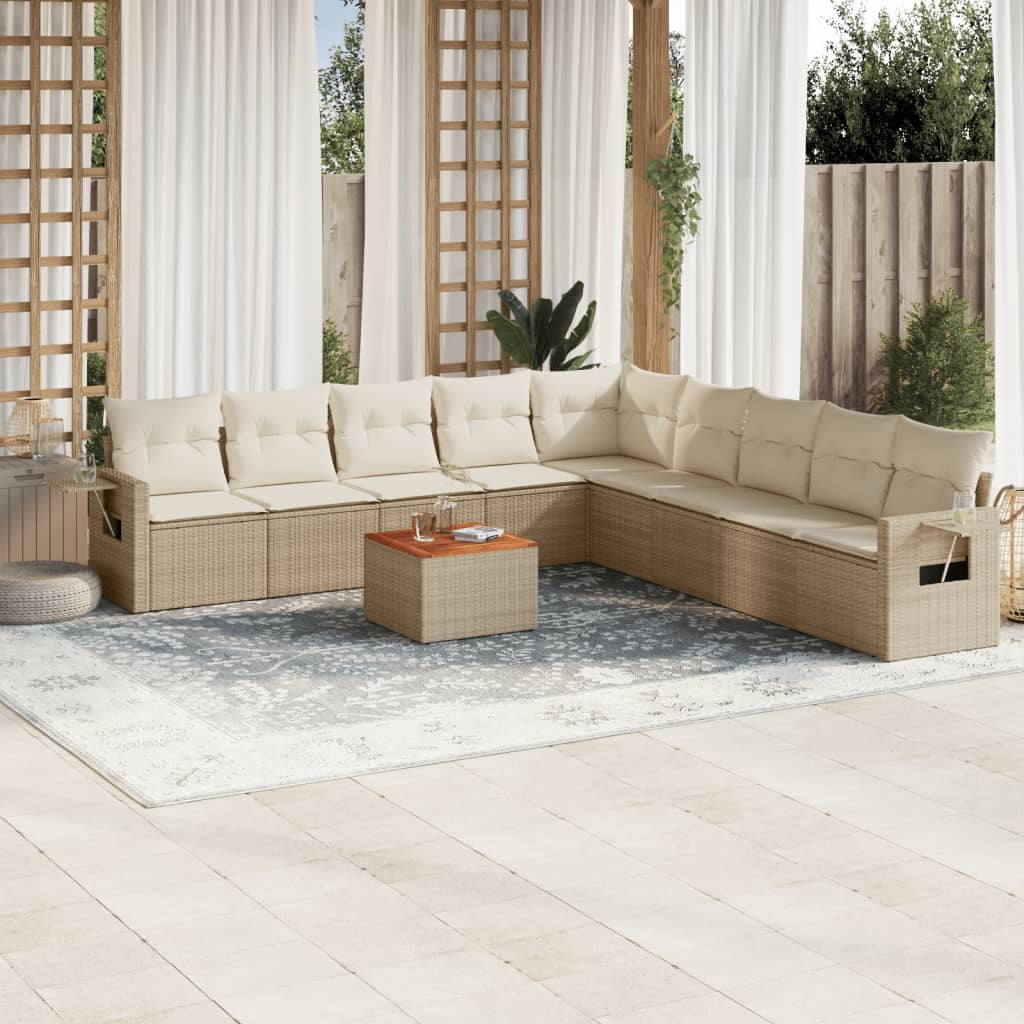 vidaXL Salon de jardin 10 pcs avec coussins beige résine tressée