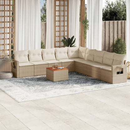 vidaXL Salon de jardin 10 pcs avec coussins beige résine tressée