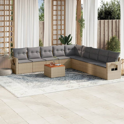 vidaXL Salon de jardin 10 pcs avec coussins beige résine tressée