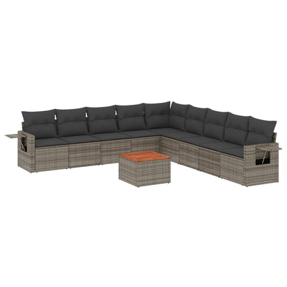 vidaXL Salon de jardin 10 pcs avec coussins résine tressée gris