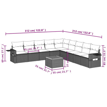 vidaXL Salon de jardin 10 pcs avec coussins résine tressée gris