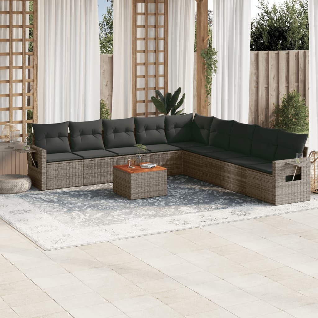 vidaXL Salon de jardin 10 pcs avec coussins résine tressée gris