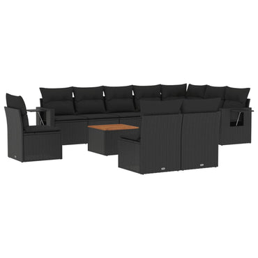 vidaXL Salon de jardin 11 pcs avec coussins Noir Résine tressée