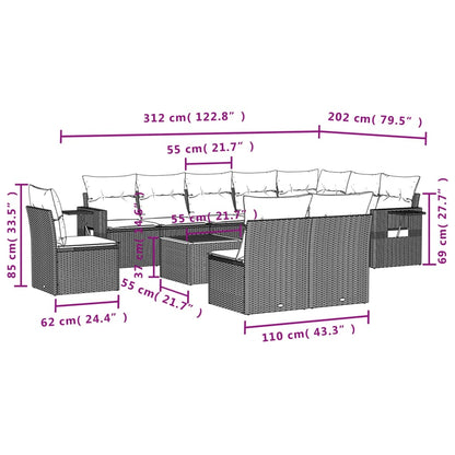vidaXL Salon de jardin 11 pcs avec coussins Noir Résine tressée