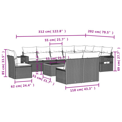 vidaXL Salon de jardin 11 pcs avec coussins Noir Résine tressée