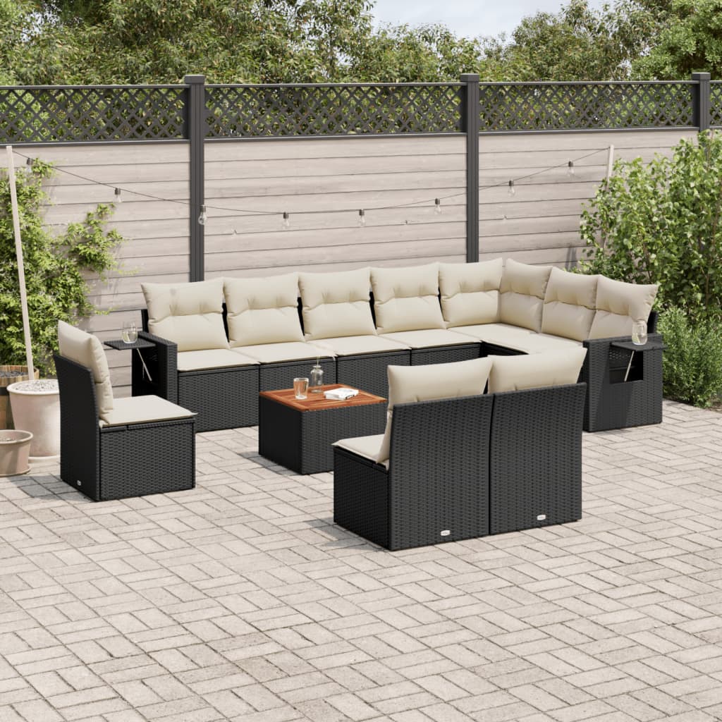 vidaXL Salon de jardin 11 pcs avec coussins Noir Résine tressée