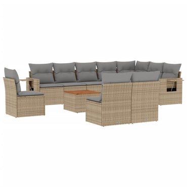 vidaXL Ensemble de canapés de jardin 11 pcs avec coussins en rotin synthétique beige