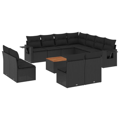 vidaXL Ensemble de canapés de jardin 12 pcs avec coussins Noir Résine tressée