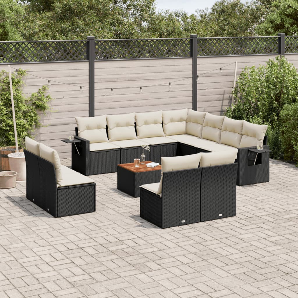 vidaXL Ensemble de canapés de jardin 12 pcs avec coussins Noir Résine tressée