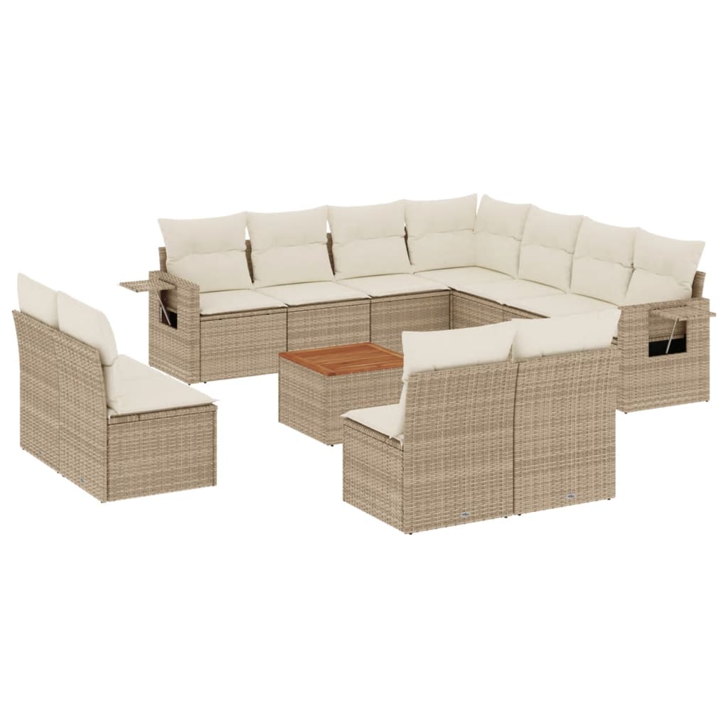 vidaXL Salon de jardin 12 pcs avec coussins résine tressée beige
