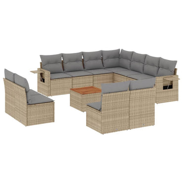 vidaXL Salon de jardin 12 pcs avec coussins résine tressée beige