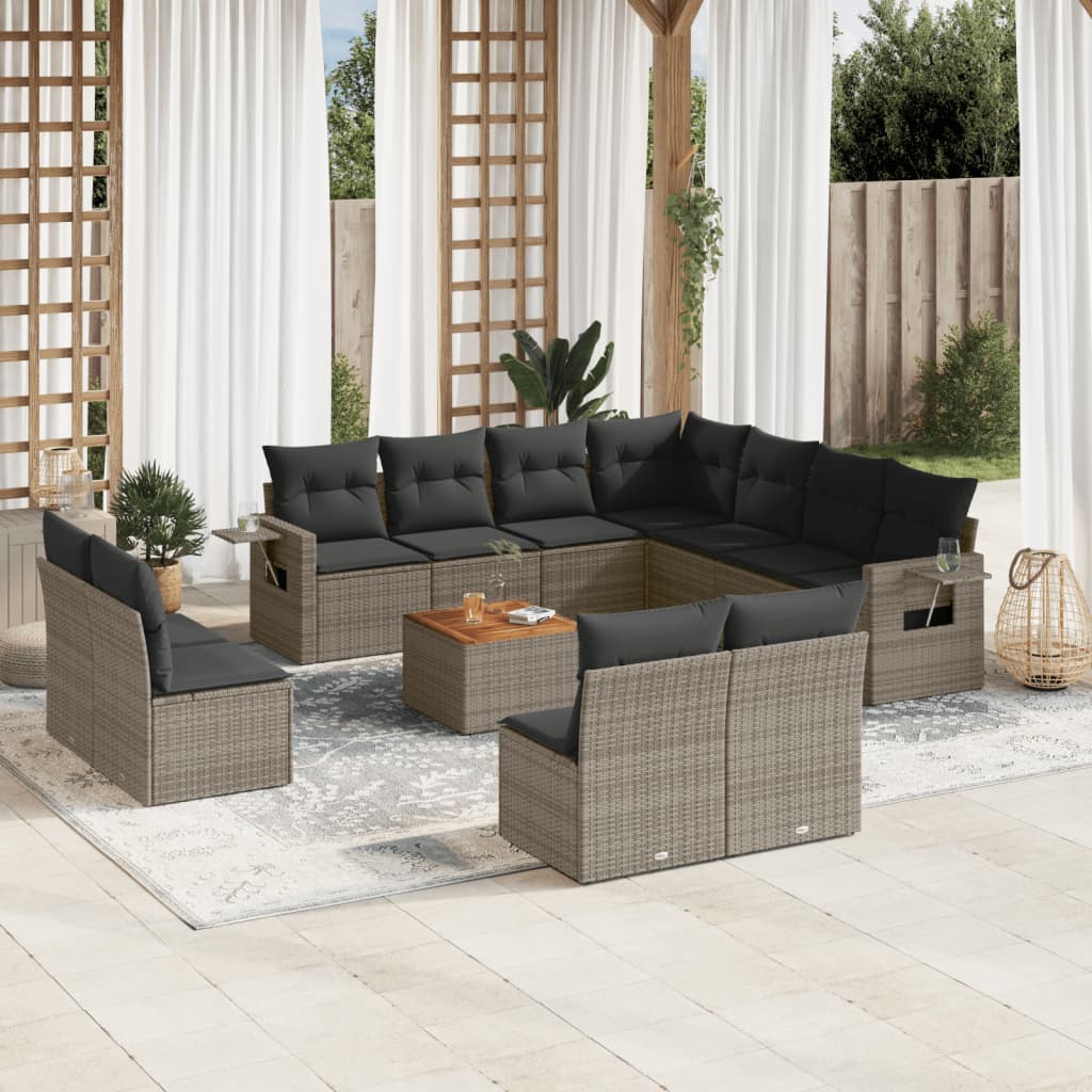 vidaXL Salon de jardin 12 pcs avec coussins Résine tressée Gris
