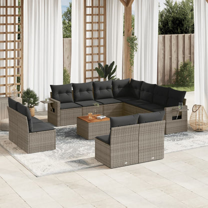 vidaXL Salon de jardin 12 pcs avec coussins Résine tressée Gris