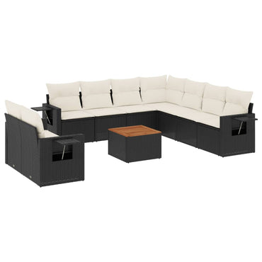 vidaXL Salon de jardin 10 pcs avec coussins Noir Résine tressée