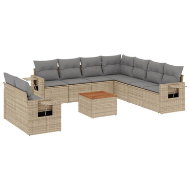 vidaXL Salon de jardin 10 pcs avec coussins beige résine tressée