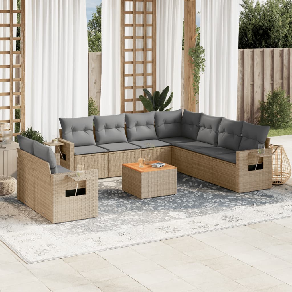 vidaXL Salon de jardin 10 pcs avec coussins beige résine tressée