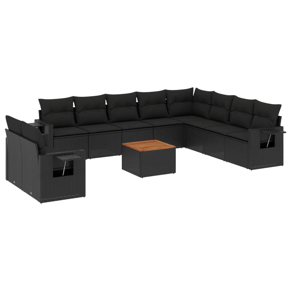 vidaXL Salon de jardin 11 pcs avec coussins Noir Résine tressée
