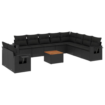 vidaXL Salon de jardin 11 pcs avec coussins Noir Résine tressée