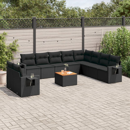 vidaXL Salon de jardin 11 pcs avec coussins Noir Résine tressée