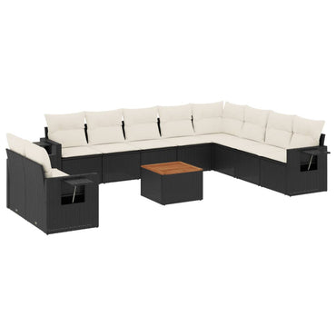 vidaXL Salon de jardin 11 pcs avec coussins Noir Résine tressée