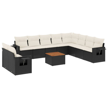 vidaXL Salon de jardin 11 pcs avec coussins Noir Résine tressée