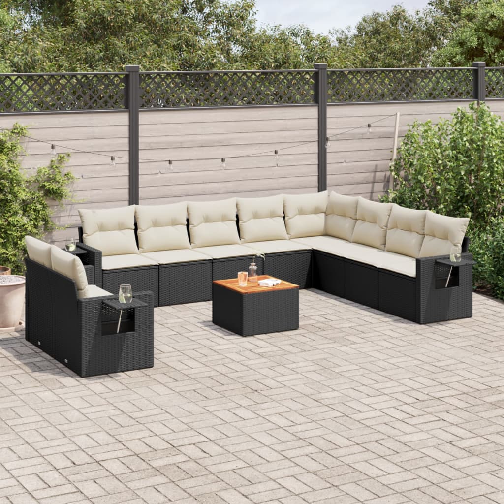vidaXL Salon de jardin 11 pcs avec coussins Noir Résine tressée