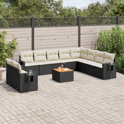 vidaXL Salon de jardin 11 pcs avec coussins Noir Résine tressée