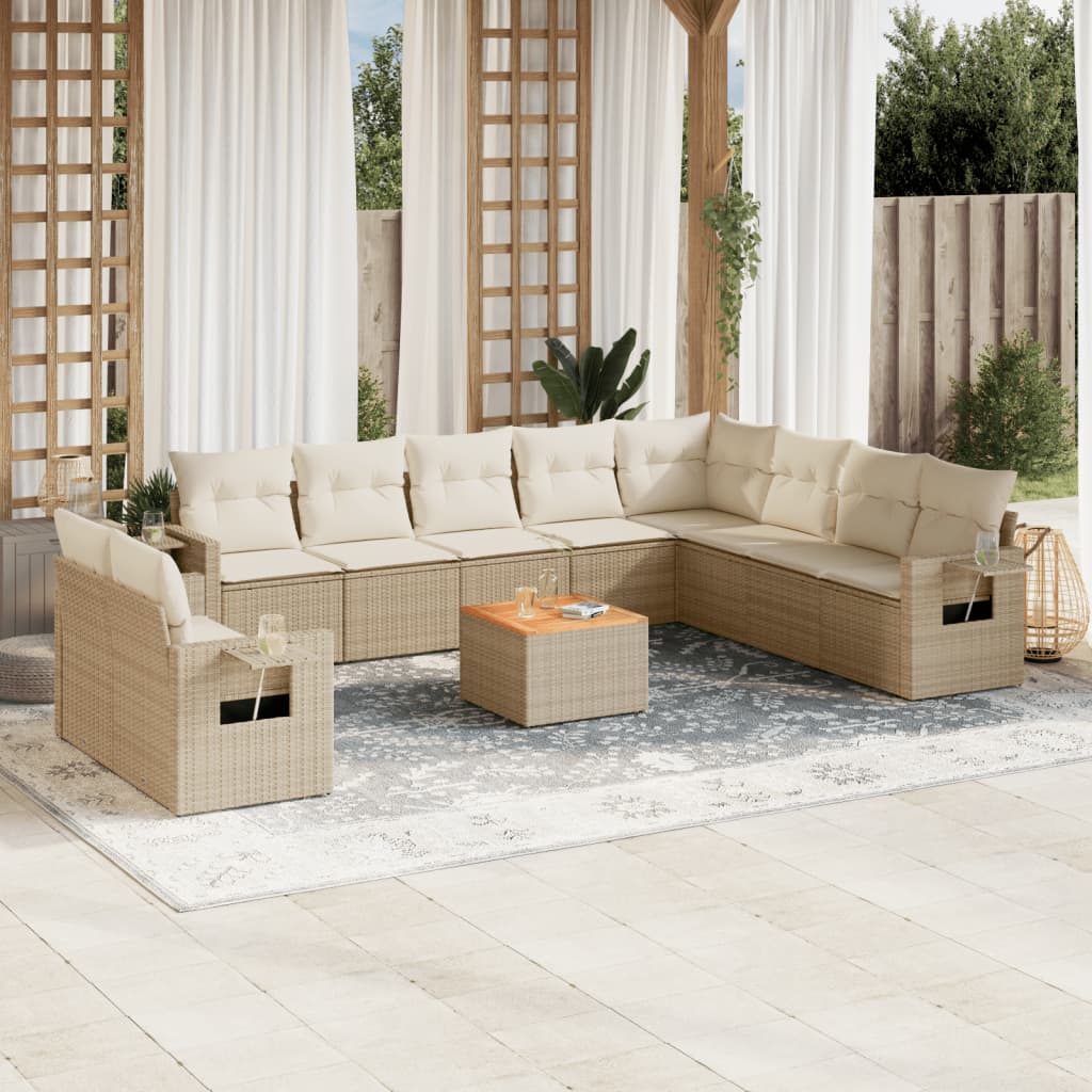 vidaXL Ensemble de canapés de jardin 11 pcs avec coussins en rotin synthétique beige