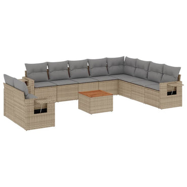 vidaXL Ensemble de canapés de jardin 11 pcs avec coussins en rotin synthétique beige