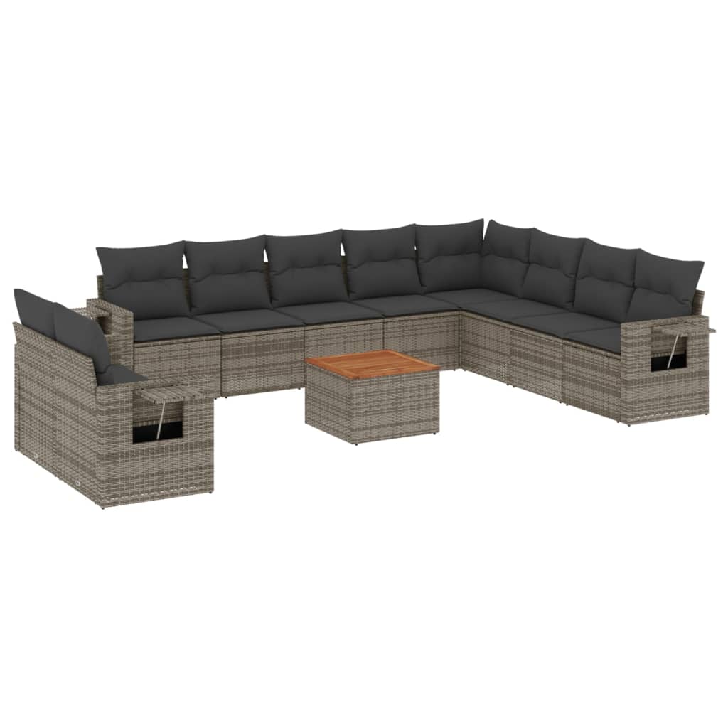 vidaXL Ensemble de canapés de jardin 11 pcs avec coussins en résine tressée gris