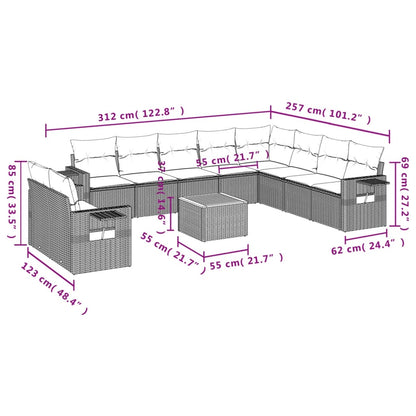 vidaXL Ensemble de canapés de jardin 11 pcs avec coussins en résine tressée gris