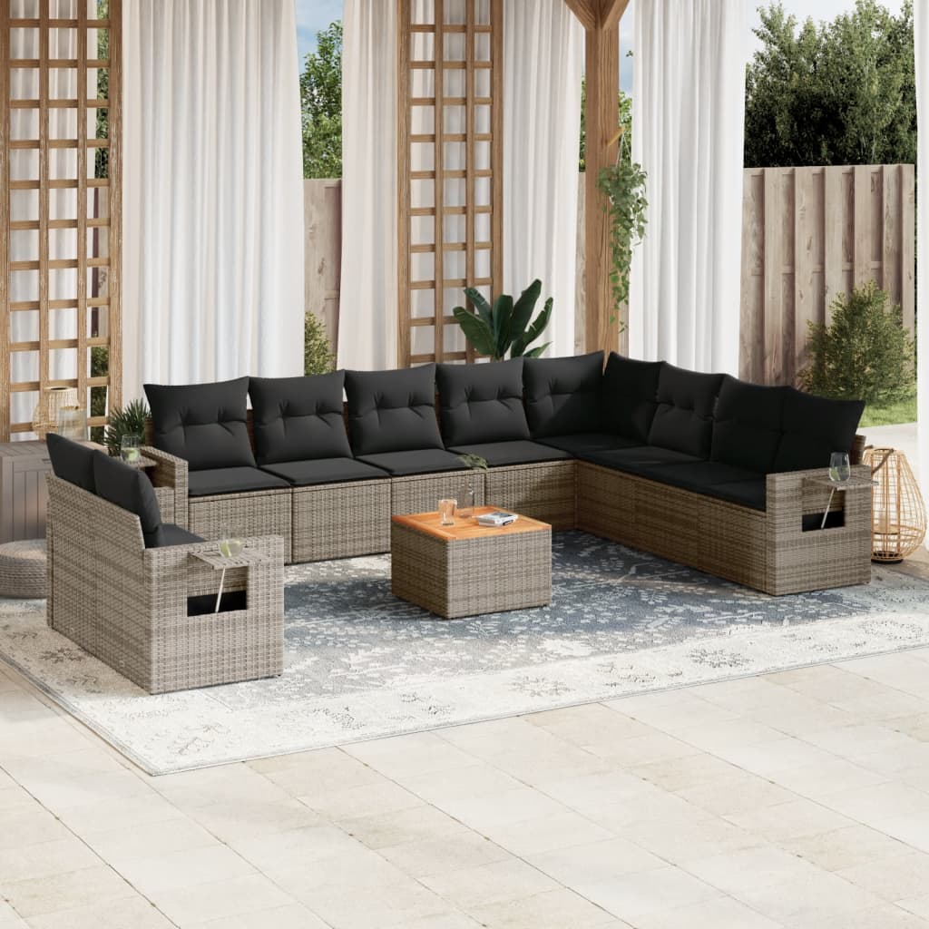 vidaXL Ensemble de canapés de jardin 11 pcs avec coussins en résine tressée gris