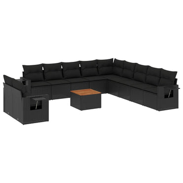 vidaXL Ensemble de canapés de jardin 12 pcs avec coussins Noir Résine tressée